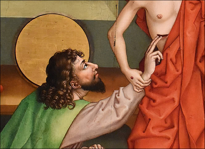Détail de l'oeuvre de Martin Schongauer représentant Saint Thomas